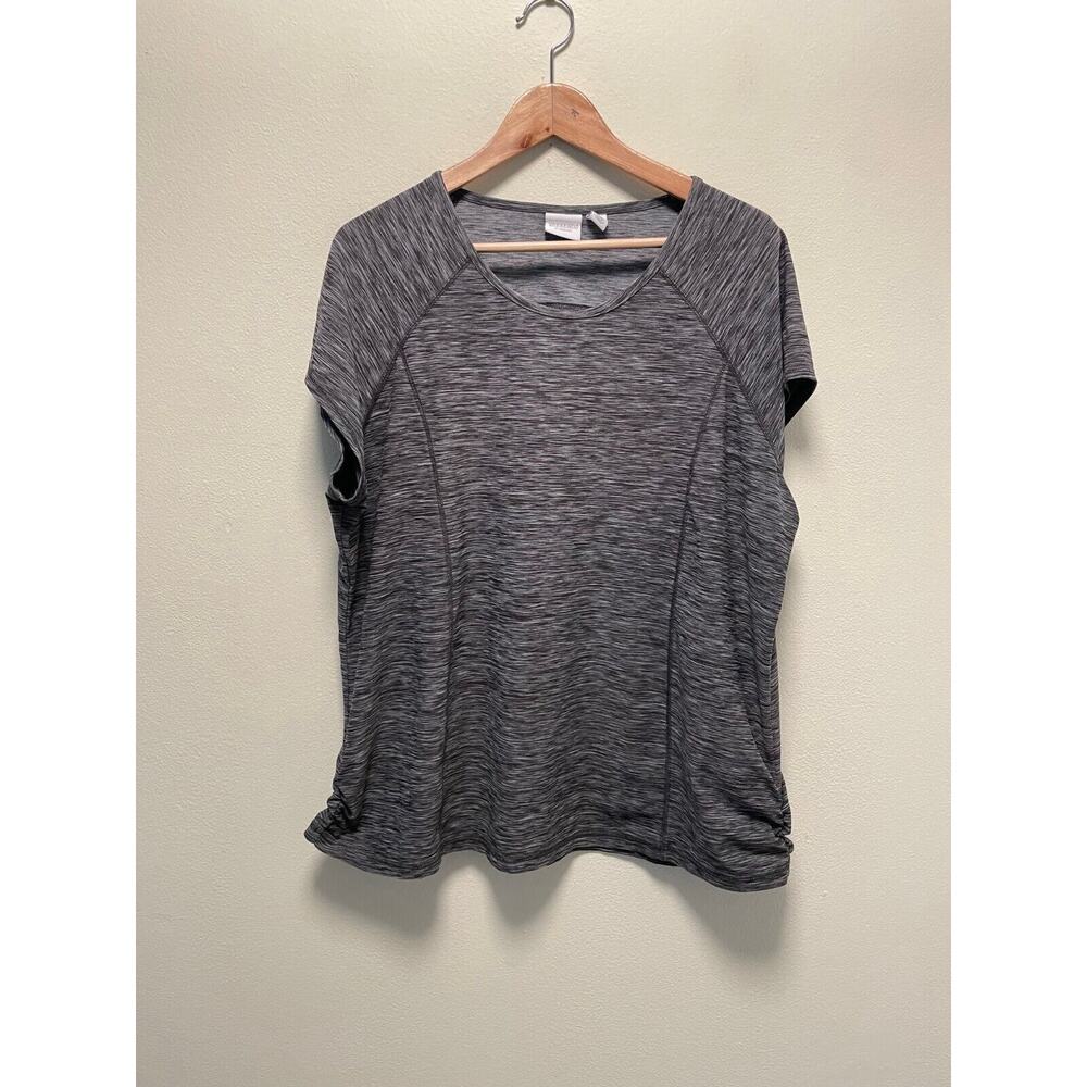Chicos Womens Top Size 3 US XL Gray Heathered Cut Out Back Stretch Short Sleeve